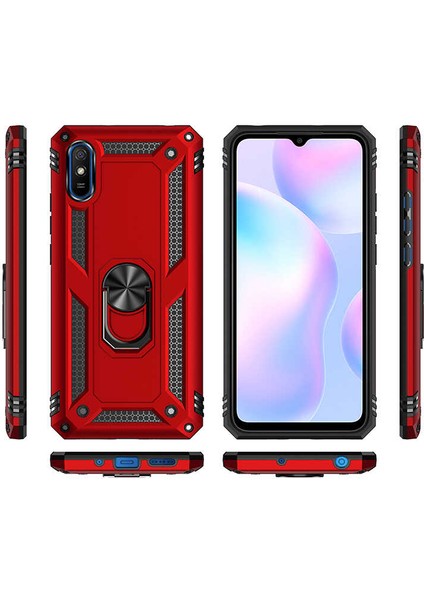 Xiaomi Redmi 9A Uyumlu Kılıf Yüzüklü Çift Katlı Tank Vega Kapak