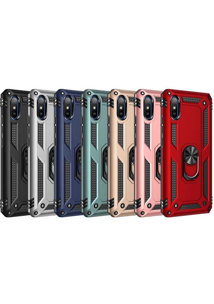 Xiaomi Redmi 9A Uyumlu Kılıf Yüzüklü Çift Katlı Tank Vega Kapak