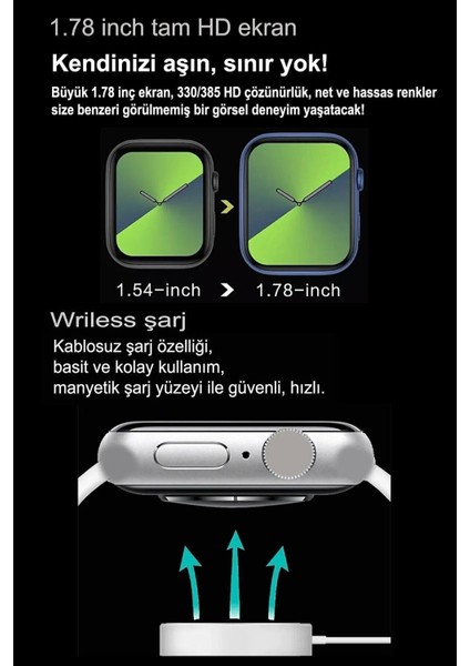 Tekiz Teknoloji Watch 9 Pro Akıllı Saat Iphone ve Android Tüm Telefonlara Uyumlu Sesligörüşme Bildirim Alma