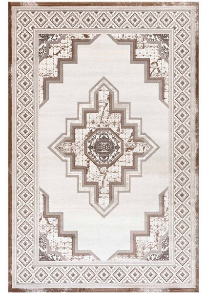Amasra Kahverengi Bej Halı Yumuşak Oturma Odası Salon Çocuk Odası Mutfak Halısı P1144 60 x 110