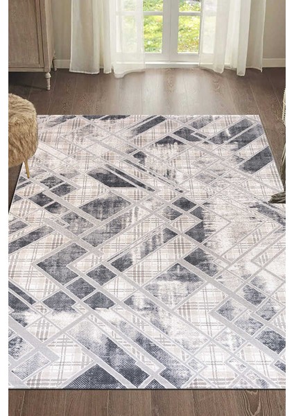 Wilto Bej Gri Halı Yumuşak Oturma Odası Salon Çocuk Odası Mutfak Halısı P1149 80 x 150