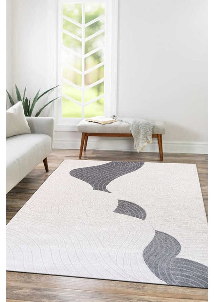 Elmina Beyaz Gri Halı Yumuşak Oturma Odası Salon Çocuk Odası Mutfak Halısı F0280 120 x 180