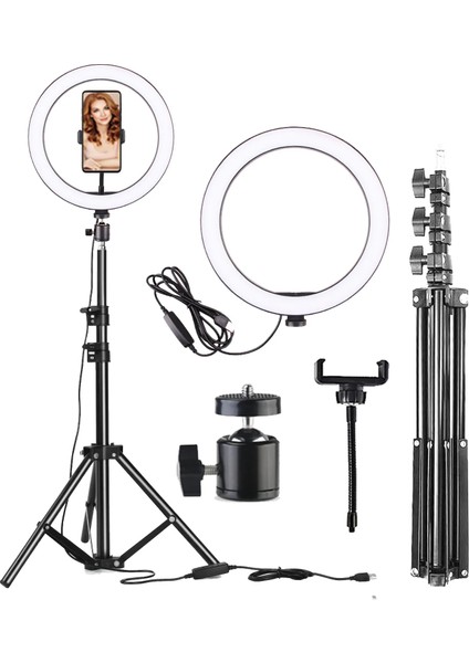 Ring Light Bt Kumandalı+Adaptör Işık 120 LED Tiktok Tripod Işıklı Makyaj Işığı 10 Inç 2.1 mt Tripod