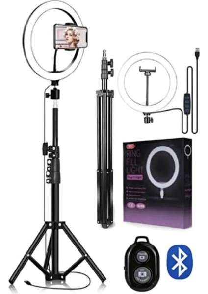 Ring Light Bt Kumandalı+Adaptör Işık 120 LED Tiktok Tripod Işıklı Makyaj Işığı 10 Inç 2.1 mt Tripod