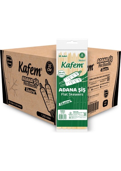 Adana Çöp Şiş Ekstra 35 cm 25 Li x 50 Paket (Koli)