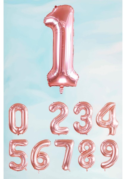 Rose Gold Rakam Folyo Balon Büyük Boy Rose Gold Sayı Balonlar 100CM 40INÇ 1