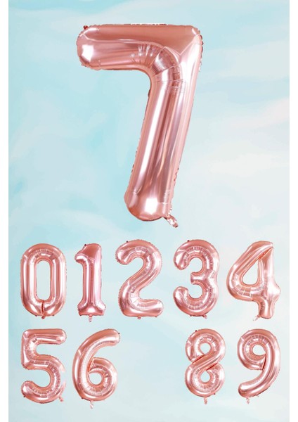 Rose Gold Rakam Folyo Balon Büyük Boy Rose Gold Sayı Balonlar 100CM 40INÇ 7