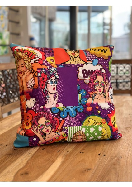 Karam Home Mor Popart Dekoratif Kırlent Kılıfı