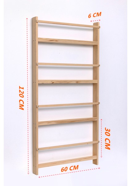 Ahşap Montessori Eğitici Çocuk Odası Kitaplık Rafı Duvara Monte 4 Bölmeli 120 cm x 60 cm x 6 cm