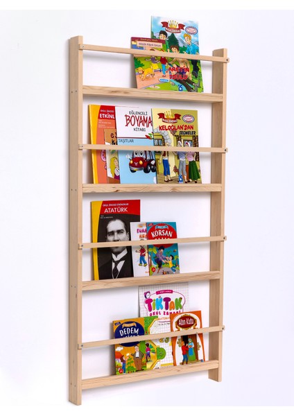 Ahşap Montessori Eğitici Çocuk Odası Kitaplık Rafı Duvara Monte 4 Bölmeli 120 cm x 60 cm x 6 cm fiyatları
