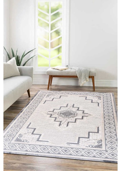 Amasra Gri Halı Yumuşak Oturma Odası Salon Çocuk Odası Mutfak Halısı P1144 120 x 180