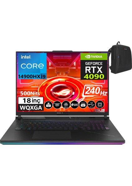 Rog Strix Scar 18 14. Nesil Intel I9-14900HX 32GB Ddr5 Ram 4tb SSD 16GB RTX4090 175W 18 Inç Qhd+ 240Hz 3ms Freedos Taşınabilir Bilgisayar G834JYR-N609805+WEBLEGELSINÇANTA