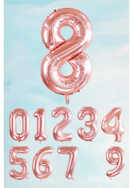 Rose Gold Rakam Folyo Balon Büyük Boy Rose Gold Sayı Balonlar 100CM 40INÇ 8