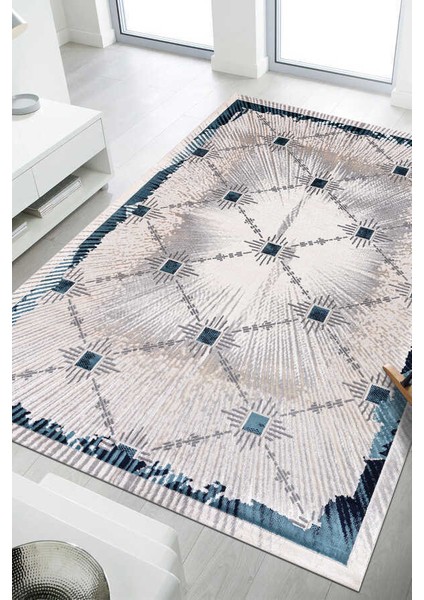 Troya Mavi Halı Yumuşak Oturma Odası Salon Çocuk Odası Mutfak Halısı J0074 120 x 180