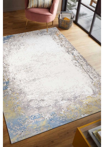 Wilto Mavi Sarı Halı Yumuşak Oturma Odası Salon Çocuk Odası Mutfak Halısı PF166 60 x 110