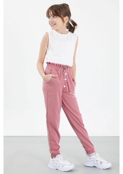 Gül Kurusu Have A Good Time Yazılı Düğme Detaylı Kız Eşofman Altı 17673 fiyatları