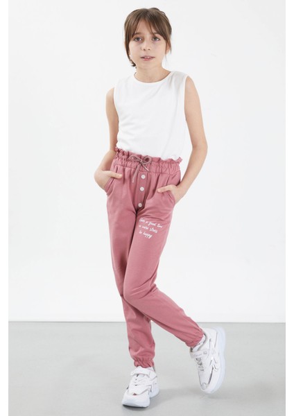 Gül Kurusu Have A Good Time Yazılı Düğme Detaylı Kız Eşofman Altı 17673 modelleri