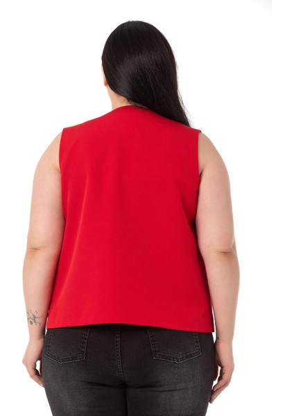 Büyük Beden Büyük Kuşgözü Detaylı Kırmızı Yelek modelleri