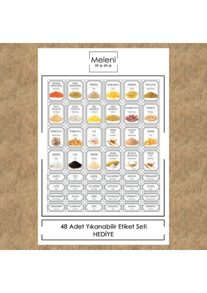 38 Parça Kare Plastik Kapaklı Baharatlık Mutfak Erzak ve Bakliyat Saklama Kabı Etiketli Antrasit indirimleri