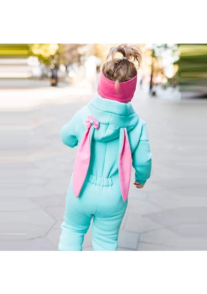 Tavşan Kulaklı Kapişonlu Kız Bebek Tulum - Turkuaz 6-9 Ay modelleri