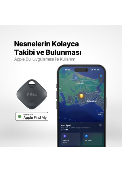 Spoti Apple Lisanslı Bul Uygulaması Uyumlu Sesli Uyarı Bildirimli Akıllı Takip Cihazı