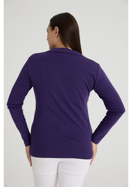 Curve Büyük Beden Pamuklu Likralı V Yaka Basic Düz Koyu Mor Bluz fırsatları