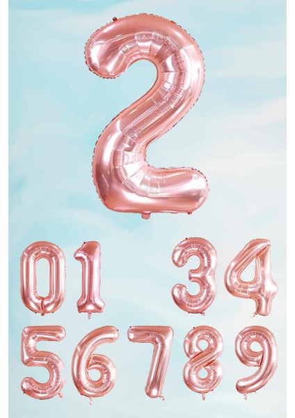Rose Gold Rakam Folyo Balon Büyük Boy Rose Gold Sayı Balonlar 100CM 40INÇ 2