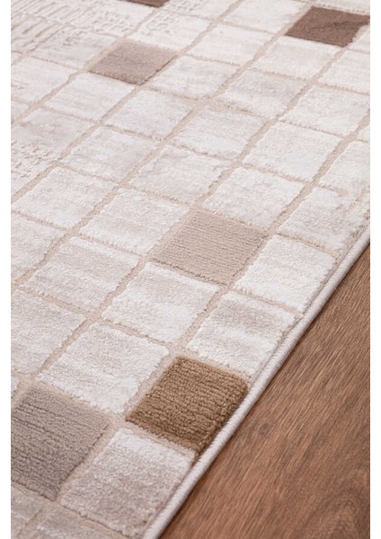 Bafra Kahverengi Beyaz Halı Yumuşak Oturma Odası Salon Çocuk Odası Mutfak Halısı P1190 80 x 300