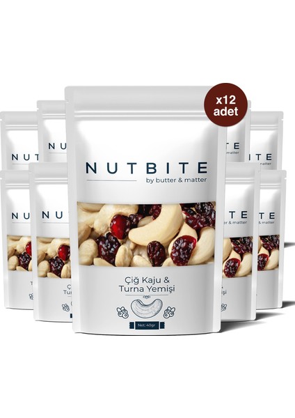 12’li Cep Boy - Çiğ Kaju & Turna Yemişi - Taptaze Mahsül - Hafif Atıştırmalık Kuruyemiş - 12X40 gr