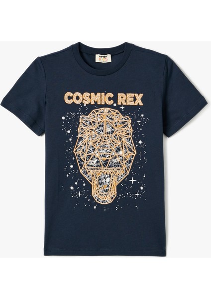 Baskılı Tişört Bisiklet Yaka Kısa Kollu Pamuklu