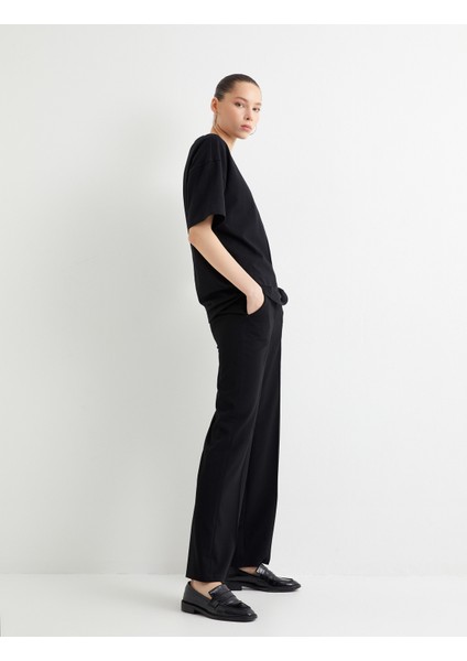 Basic Oversize Tişört Kısa Kollu Bisiklet Yaka Pamuklu