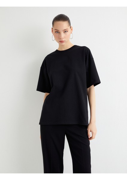 Basic Oversize Tişört Kısa Kollu Bisiklet Yaka Pamuklu modelleri