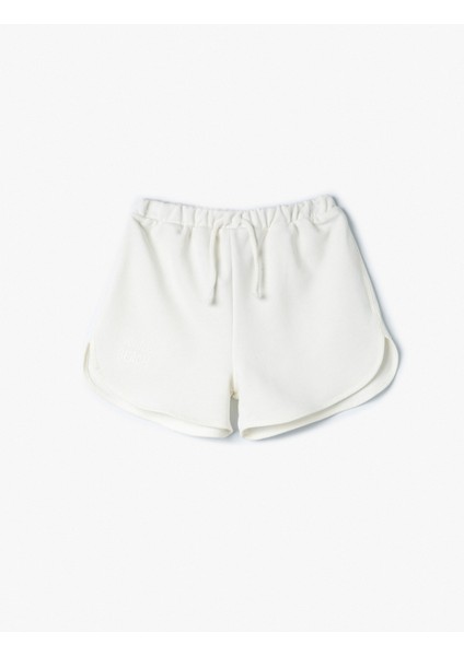 Slogan Işlemeli Şort Rahat Kesim Beli Bağcıklı Biyeli