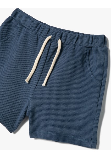 Basic Şort Beli Lastikli Dokulu Pamuklu