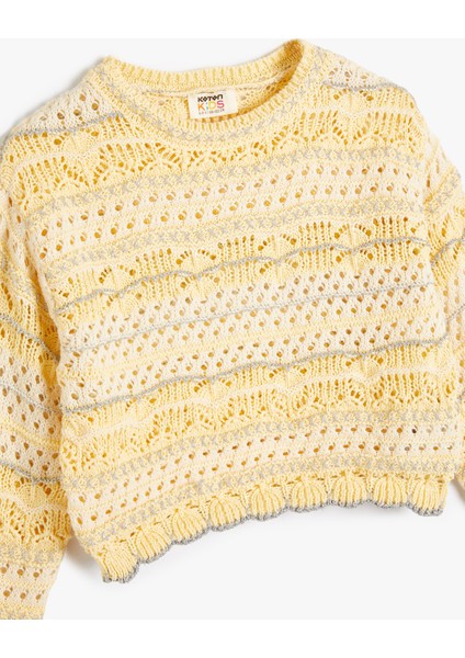 Crop Kazak Ajurlu Yuvarlak Yaka Uzun Kollu modelleri