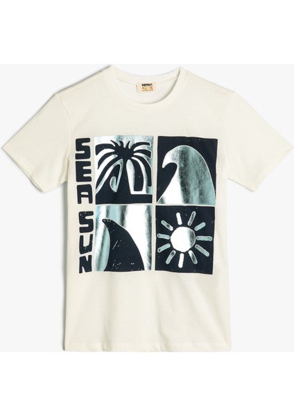 Tişört Yaz Temalı Baskılı Kısa Kollu Bisiklet Yaka Pamuklu