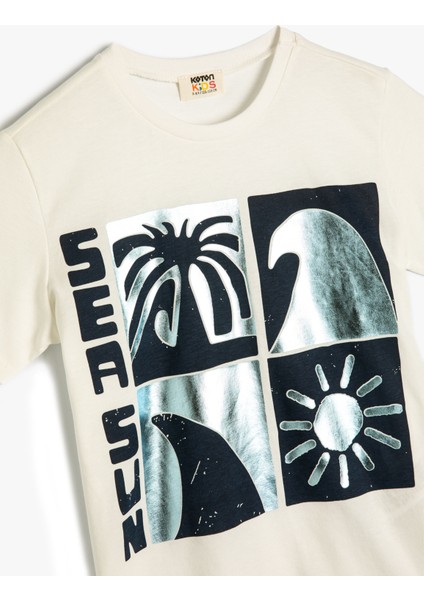 Tişört Yaz Temalı Baskılı Kısa Kollu Bisiklet Yaka Pamuklu modelleri