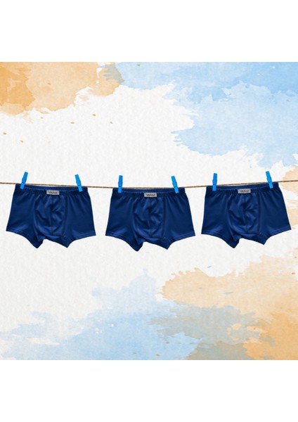 3'lü Erkek Çocuk Boxer ( 3 Adet Saks Mavi )
