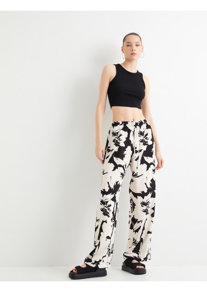 Çiçekli Bol Paça Pantolon Beli Bağlamalı Viskoz Kumaş fiyatları