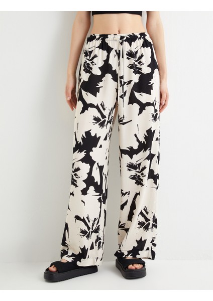 Çiçekli Bol Paça Pantolon Beli Bağlamalı Viskoz Kumaş modelleri