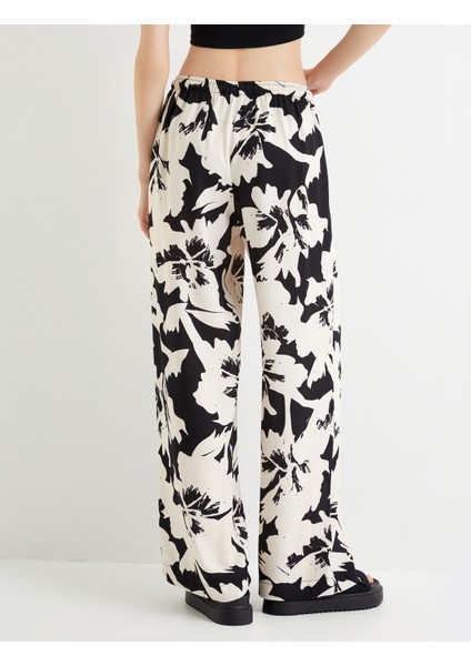 Çiçekli Bol Paça Pantolon Beli Bağlamalı Viskoz Kumaş fırsatları