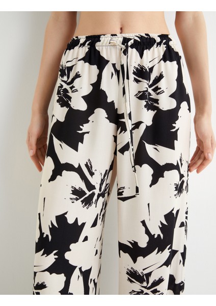 Çiçekli Bol Paça Pantolon Beli Bağlamalı Viskoz Kumaş indirimleri