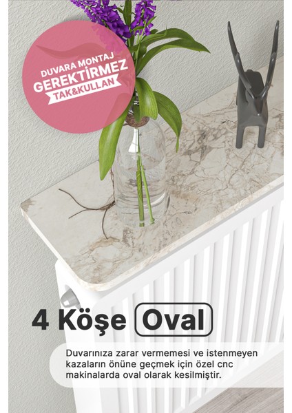 Riv Montajsız Petek Üstü Uçan Raf Dresuar Kalorifer Peteği Rafı Kitaplık 80X18 cm Efes Gri Mermer Oval Kesim fiyatları