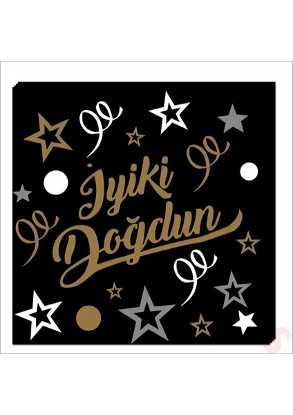 Iyiki Doğdun Siyah & Altın Peçete, 33CM x 33CM - 20 Adet