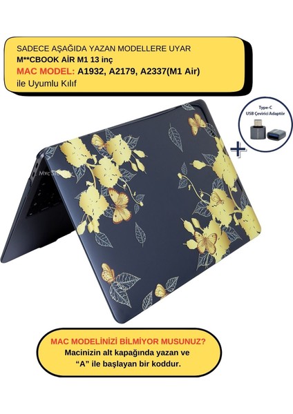 Macbook Air M1 Kılıf 13inç A1932 A2179 A2337 ile Uyumlu Kristal Flower01NL