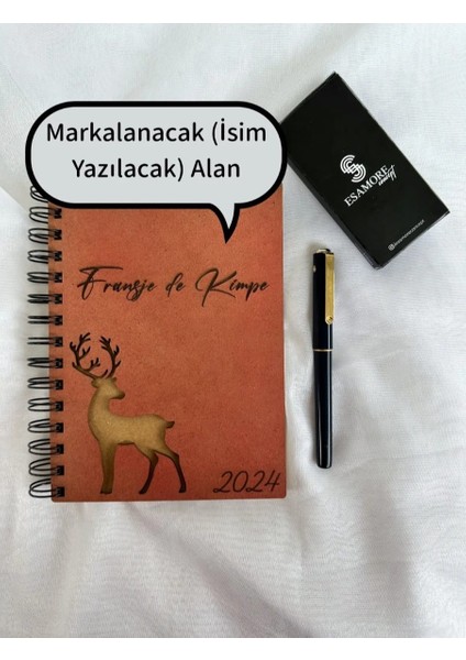 Isminize Özel Ahşap Kapaklı Ajanda Defter Günlük, Spiralli Ahşap Kapaklı Defter, Anı Defteri