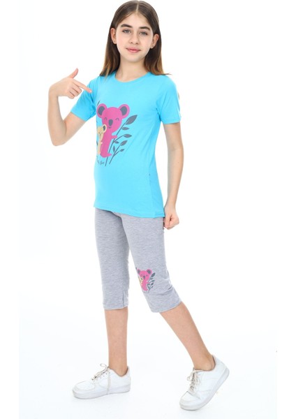 Turkuaz Kids We Love Tropical Kız Çocuk Kısa Kol Baskılı Pijama Kapri Takım