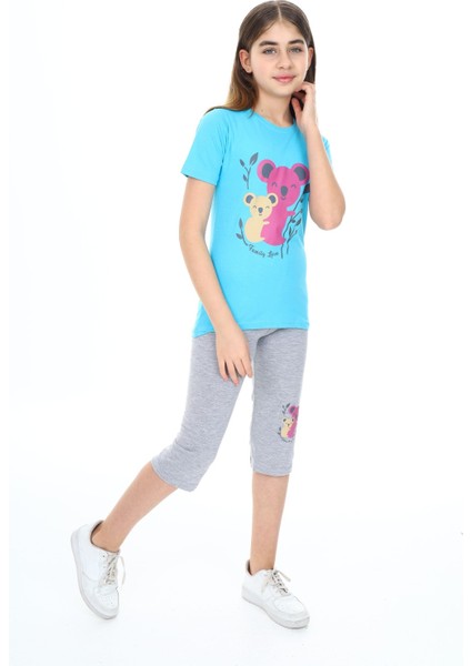 Turkuaz Kids We Love Tropical Kız Çocuk Kısa Kol Baskılı Pijama Kapri Takım