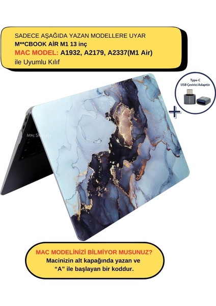 Macbook Air M1 Kılıf 13inç A1932 A2179 A2337 ile Uyumlu Marble14NL