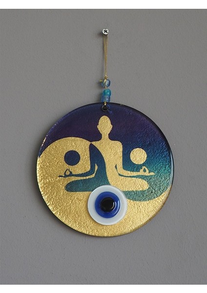 Yogacı Kız Nazar Boncuklu Duvar Süsü, Cam Hediyelik Eşya, 15 cm